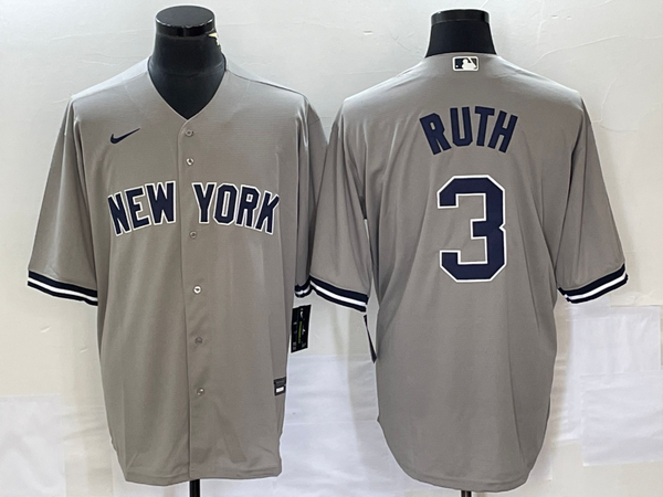 Men's New York Yankees Babe Ruth #3 Gray Replica Player Jersey