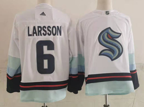 Men's Seattle Kraken Adam Larsson #6 White Blue Home Breakaway Player Jersey