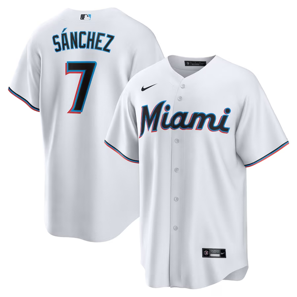 Men's Miami Marlins Jesus Sanchez #7 White Home Replica Player Jersey