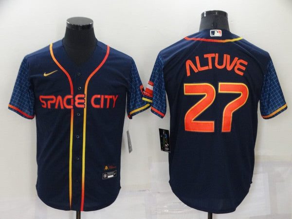 Men's Houston Astros Jose Altuve #27 Navy Space City Jersey