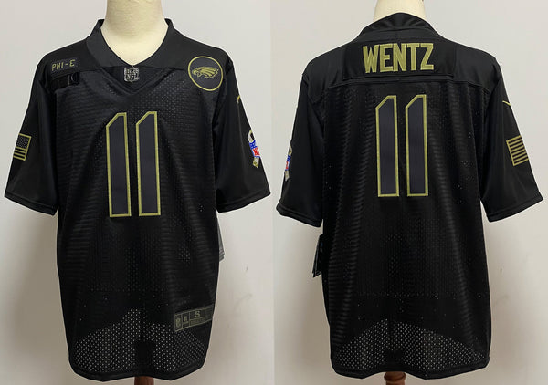 Men Philadelphia Eagles Carson Wentz Black 2020 Salute To Service Limited Jersey