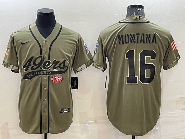 Men's San Francisco 49ers Joe Montana #16 Olive 2022 Salute To Service Retired Player Limited Jersey Joint Edition