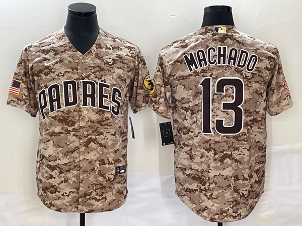 Men's San Diego Padres Manny Machado #13 Camo USMC Alternate Replica Player Jersey