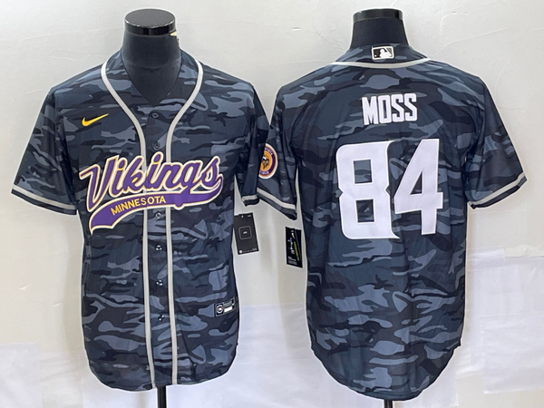 Men's Minnesota Vikings Randy Moss #84 Grey Camouflage Game Jersey Joint Edition