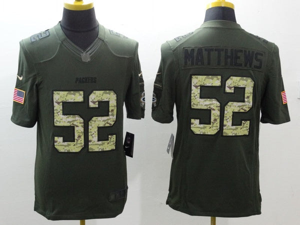 Men's Green Bay Packers Clay Matthews #52 Army Green Game Jersey