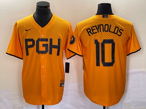 Men's Pittsburgh Pirates Bryan Reynolds #10 Gold 2023 City Connect Replica Player Jersey