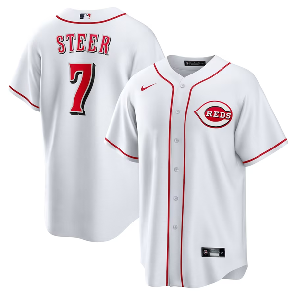 Men's Cincinnati Reds Spencer Steer #7 White Home Replica Jersey