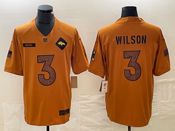 Men's Denver Broncos Russell Wilson #3 Brown 2023 Salute To Service Limited Jersey