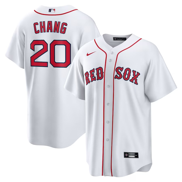 Men's Boston Red Sox Yu Chang #20 White Home Replica Jersey