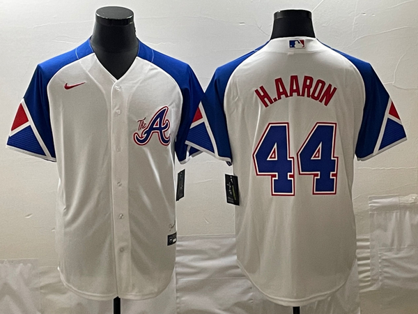 Men's Atlanta Braves Hank Aaron #44 White 2023 City Connect Replica Jersey