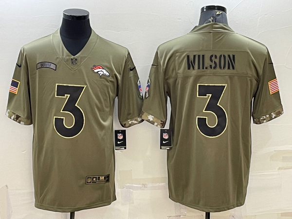 Men's Denver Broncos Russell Wilson #3 Olive 2022 Salute To Service Limited Jersey