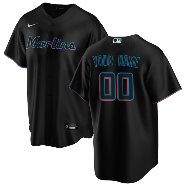 Men's Miami Marlins Black Alternate Replica Custom Jersey