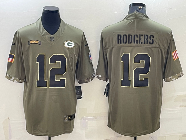 Men's Green Bay Packers #12 Olive 2022 Salute To Service Limited Jersey