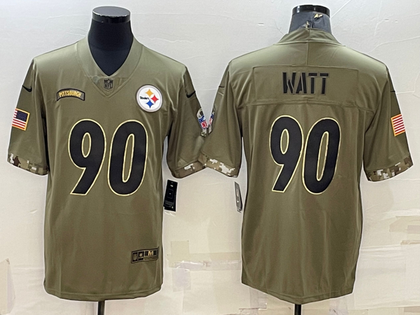 Men's Pittsburgh Steelers T.J. Watt #90 Olive 2022 Salute To Service Retired Player Limited Jersey