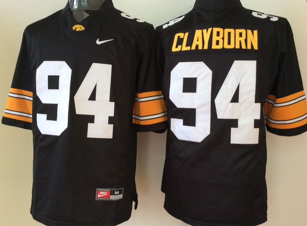 Men's Iowa Hawkeyes Adrian Clayborn #94 Black Team Game Jersey