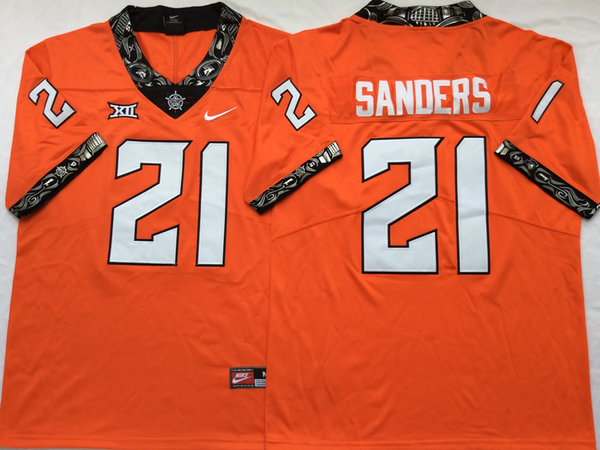 Men's Oklahoma State Cowboys Barry Sanders #21 Orange Player Jersey