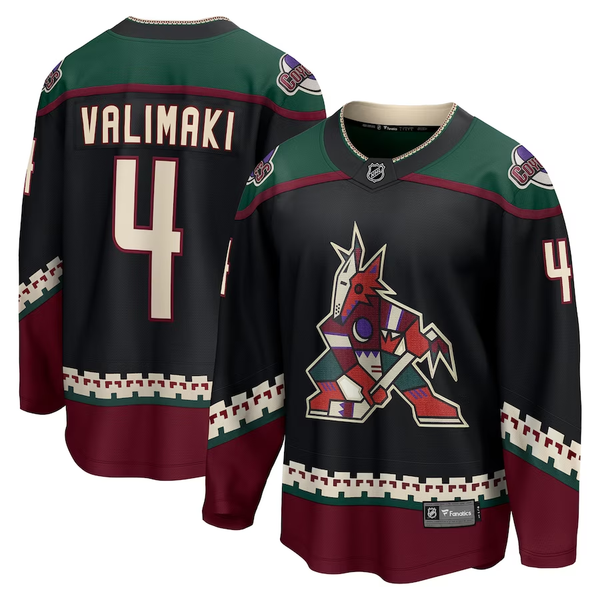 Men's Arizona Coyotes Juuso Valimaki #4 Black Home Breakaway Jersey