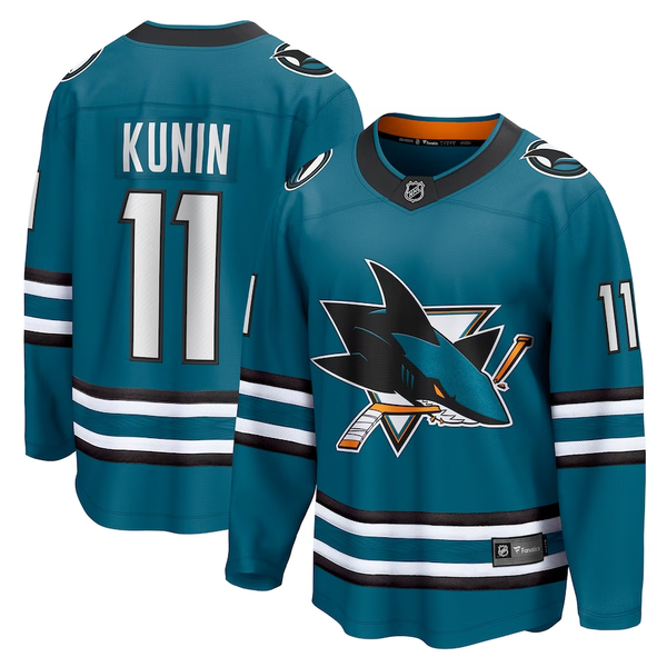 Men's San Jose Sharks Luke Kunin #11 Teal Home Breakaway Player Jersey