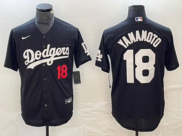 Men's Los Angeles Dodgers Yoshinobu Yamamoto #18 Black Replica Game Jersey