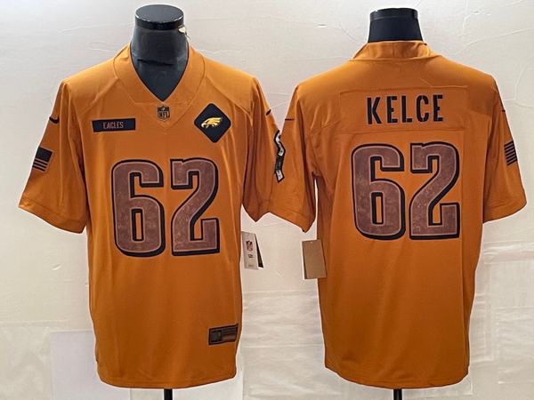 Men's Philadelphia Eagles Jason Kelce #62 Brown 2023 Salute To Service Retired Player Limited Jersey