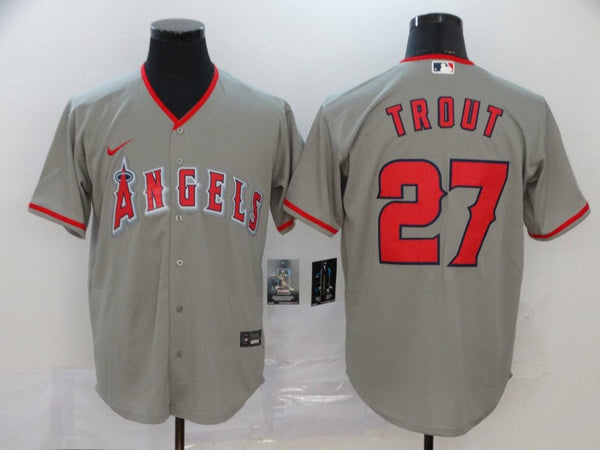 Men's Los Angeles Angels Mike Trout #27 Gray Sewn Player Jersey