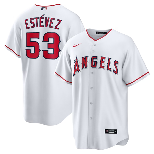 Men's Los Angeles Angels Carlos Est¨¦vez #53 White Home Replica Player Jersey