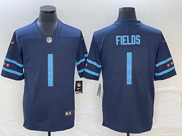 Men's Chicago Bears Justin Fields #1 Navy Game Jersey City Edition