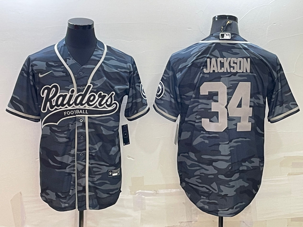 Men's Las Vegas Raiders Bo Jackson #34 Grey Camouflage Game Jersey Joint Edition