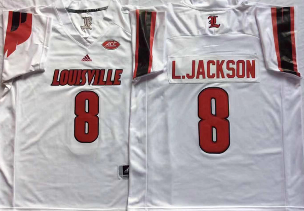 Men's Louisville Cardinals Lamar Jackson #8 White Player Game Jersey