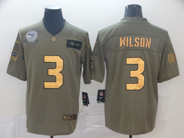 Men's Seattle Seahawks Russell Wilson #3 Brown Authentic Game Jersey