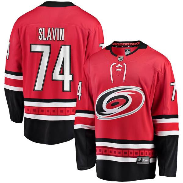 Men's Carolina Hurricanes Jaccob Slavin #74 Red Home Breakaway Player Jersey