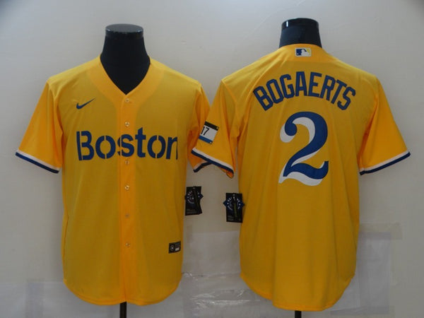 Men's Boston Red Sox Xander Bogaerts #2 Yellow Replica Baseball Jersey