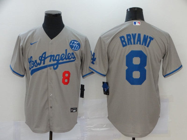 Men's Los Angeles Dodgers Kobe Bryant #8 Gray Replica Baseball Jersey