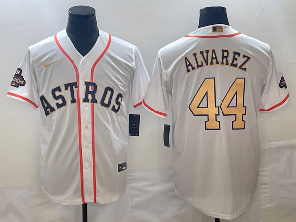 Men's Houston Astros Yordan Alvarez Nike White/Gold 2023 Gold Collection Replica Player Jersey