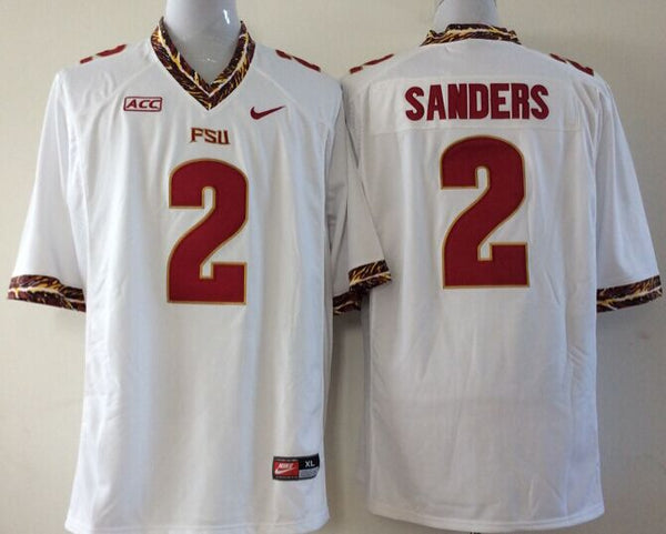 Men's Florida State Seminoles Deion Sanders #2 White Player Game Jersey