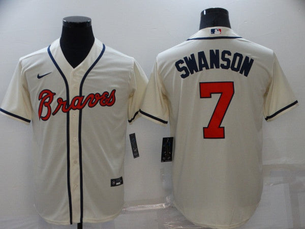 Men's Atlanta Braves Dansby Swanson #7 Beige Replica Player Jersey