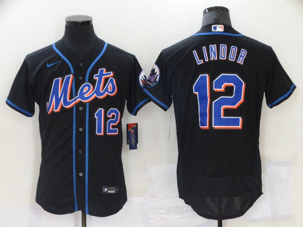 Men's New York Mets Francisco Lindor #12 Black Replica Player Jersey