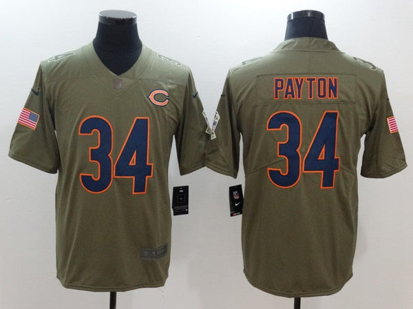 Men's Chicago Bears Walter Payton #34 Army Green Game Jersey