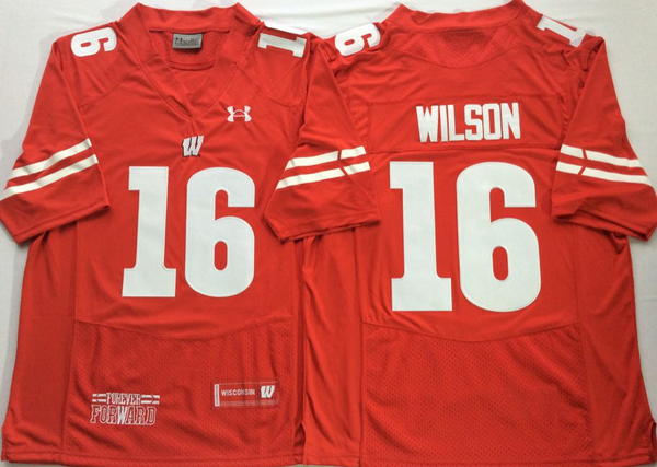 Men's Wisconsin Badgers Russell Wilson #16 Red Player Game Jersey