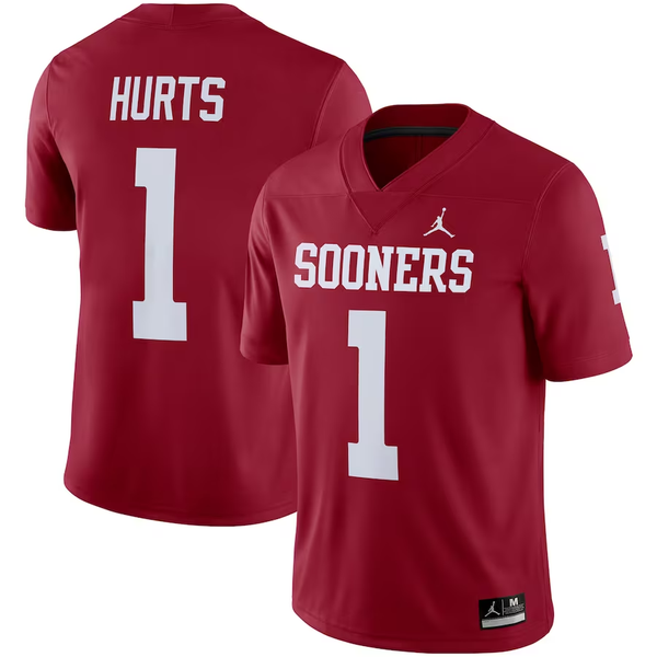 Men's Oklahoma Sooners Jalen Hurts #1 Crimson Player Game Jersey