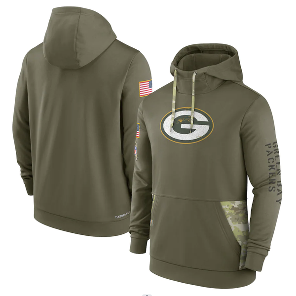 Men's Green Bay Packers Olive 2022 Salute to Service Therma Performance Pullover Hoodie