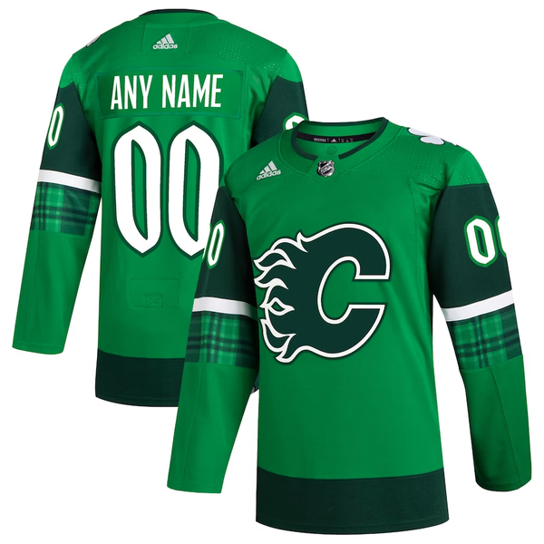 Men's Calgary Flames Kelly Green St. Patrick's Day Authentic Custom Jersey