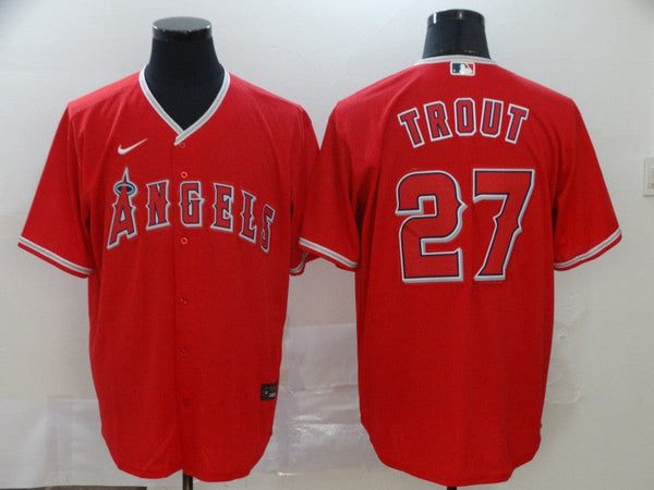 Men's Los Angeles Angels #27 Mike Trout Red Stitched Jersey