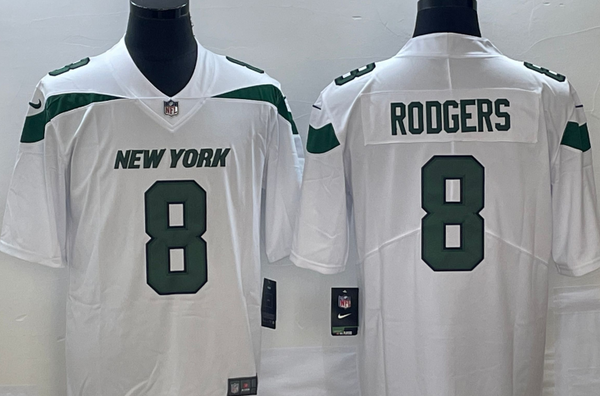 Men's New York Jets #8 Aaron Rodgers White Jersey