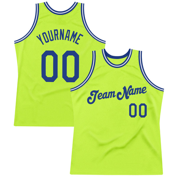 Custom Neon Green Royal-White Authentic Throwback Basketball Jersey